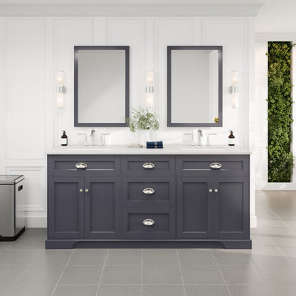 Eviva Epic Bath Vanity with Carrara Quartz Top and Undermount Porcelain Sinks (48"-100")