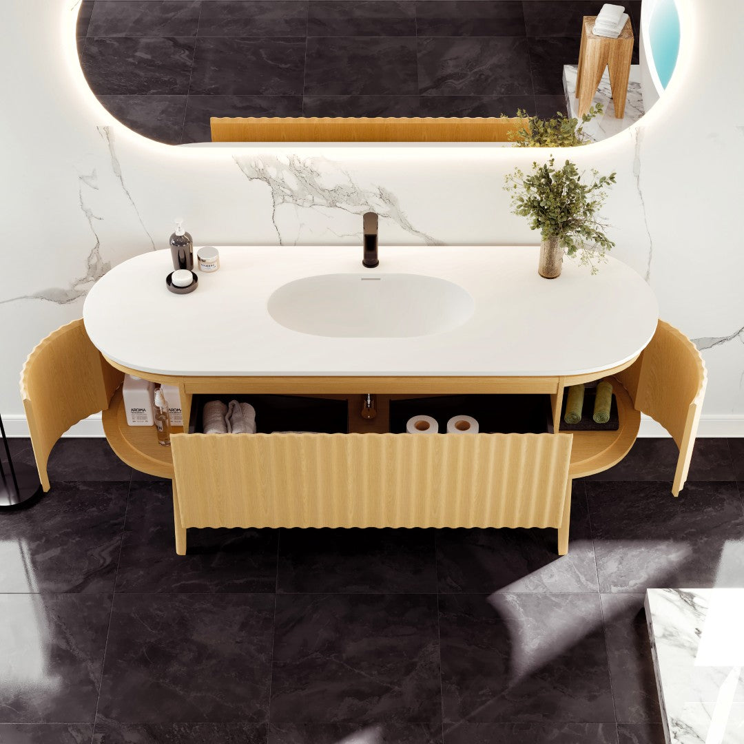 Eviva Haven Wall Mount Bath Vanity with Solid Surface Top and Integrated Sink (39"-71")