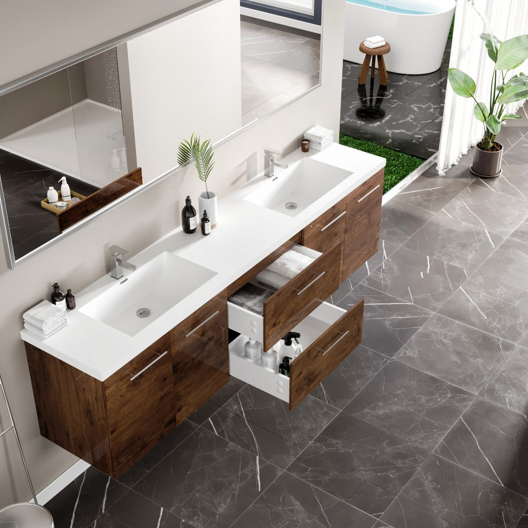 Eviva Lumina Wall Mount Bath Vanity with Acrylic Top and Integrated Sinks