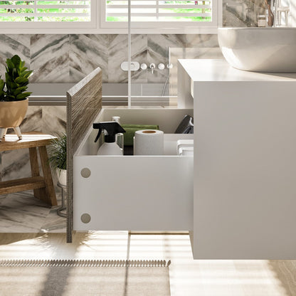 Eviva Santa Monica Wall Mount Bath Vanity with Acrylic Top and Vessel Solid Surface Sink (30"-36")