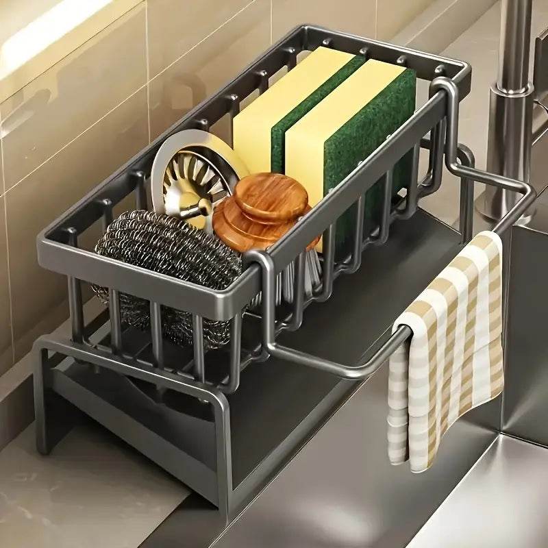 Multifunction Kitchen Sink Organizer Rack for Cloths, Sponges, and Detergent