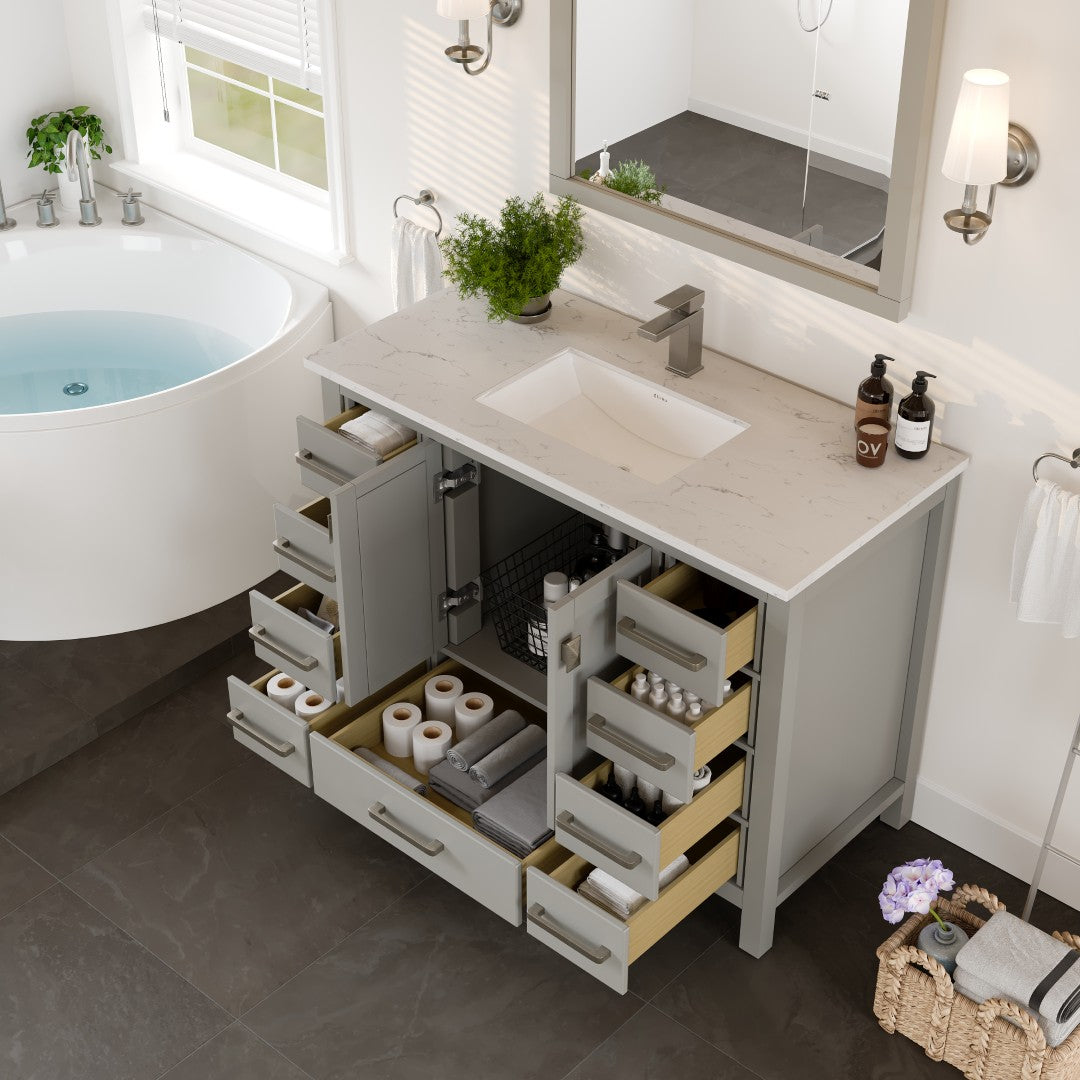 Eviva London Bath Vanity with Carrara Quartz Top and Undermount Porcelain Sink (20"-60")
