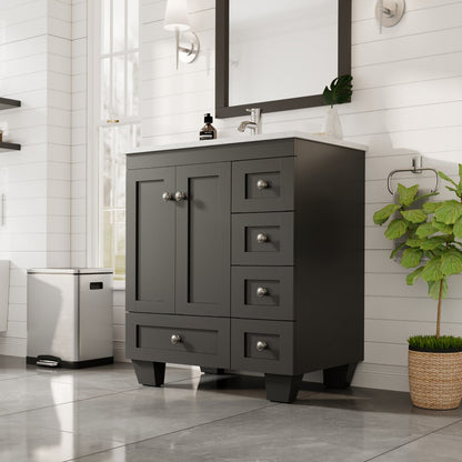 Eviva Happy Bath Vanity with Carrara Quartz Top and Undermount Porcelain Sink (24"-30")