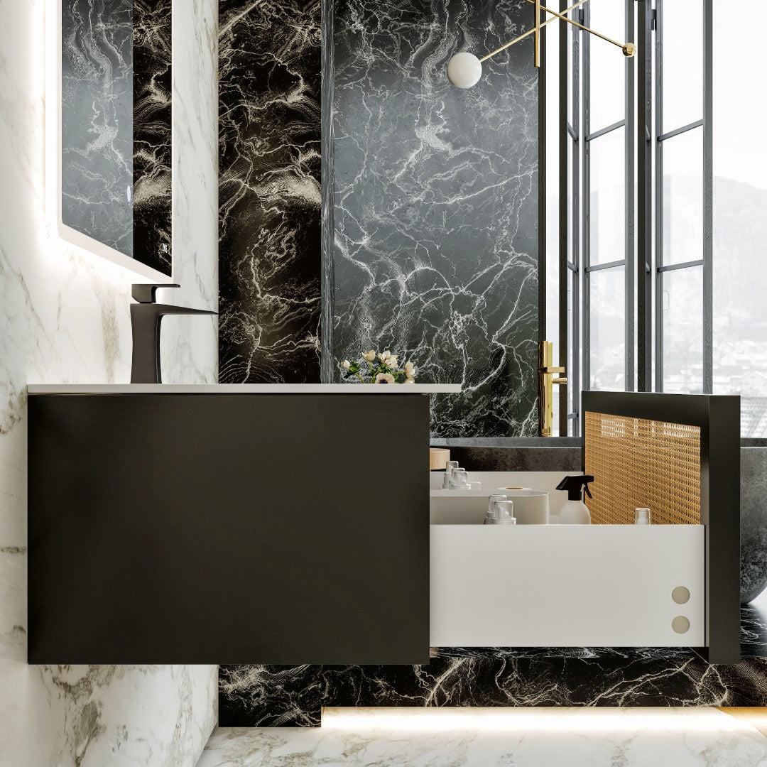 Eviva Nets Wall Mount Bath Vanity with Solid Surface Top and Integrated Sink (32"-44")