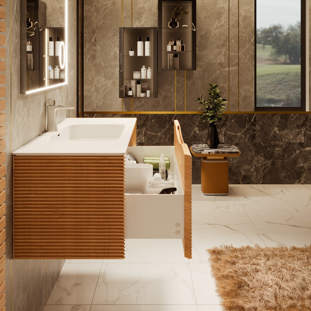 Eviva Leah Wall Mount Bath Vanity with Solid Surface Top and Integrated Sink (32"-39")