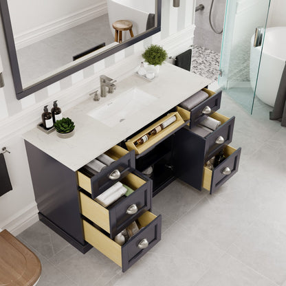 Eviva Epic Bath Vanity with Carrara Quartz Top and Undermount Porcelain Sinks (48"-100")