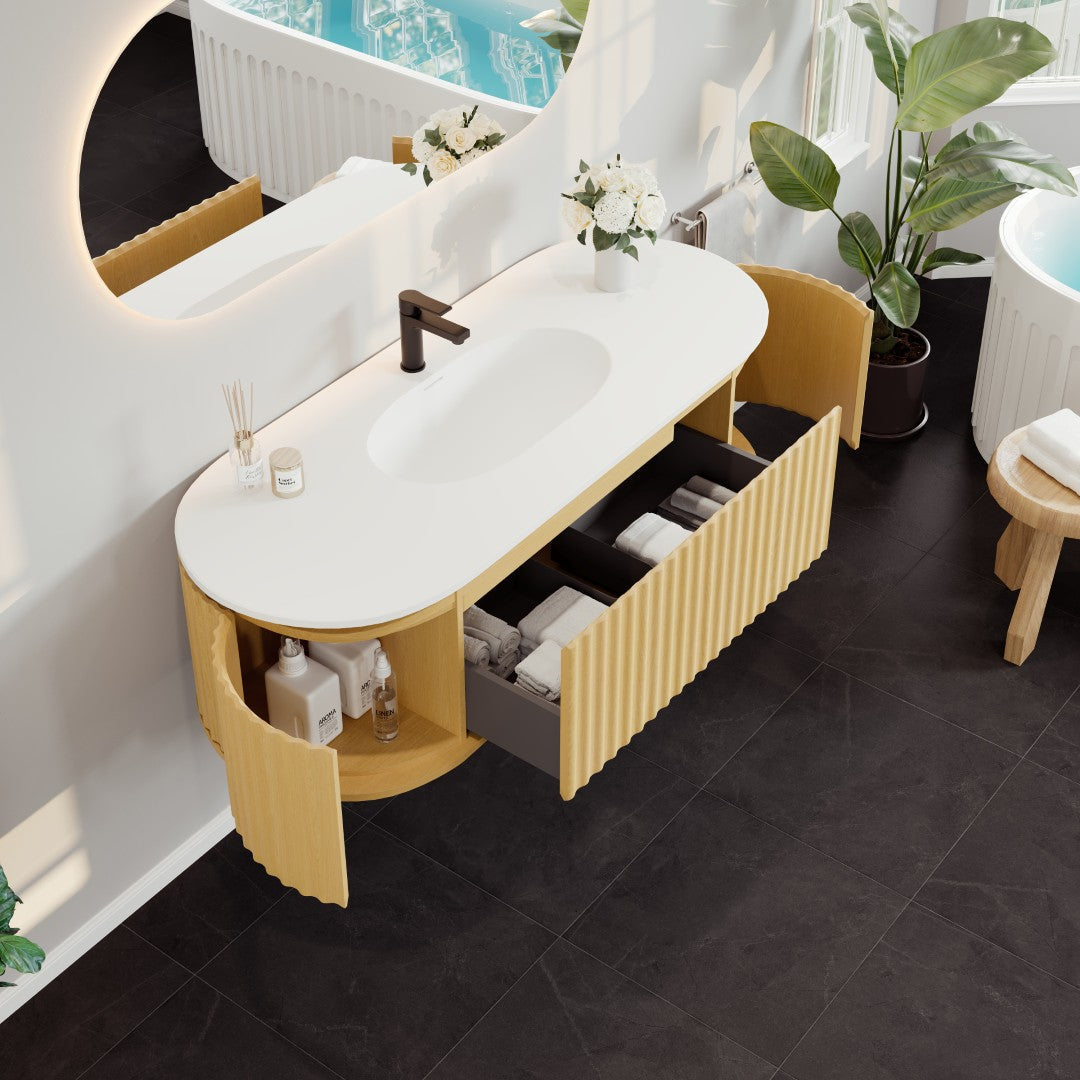 Eviva Haven Wall Mount Bath Vanity with Solid Surface Top and Integrated Sink (39"-71")