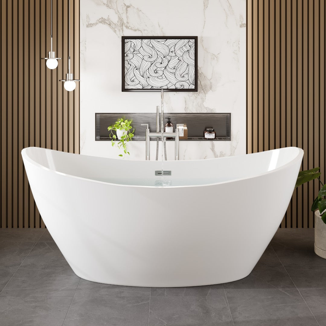 Eviva Bella Glossy White Acrylic Slipper Freestanding Bathtub
