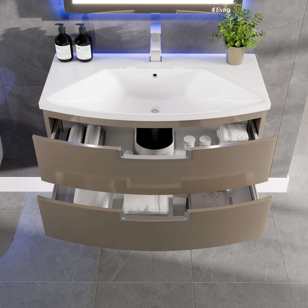 Eviva Lola Wall Mount Bath Vanity with Acrylic Top and Integrated Sink