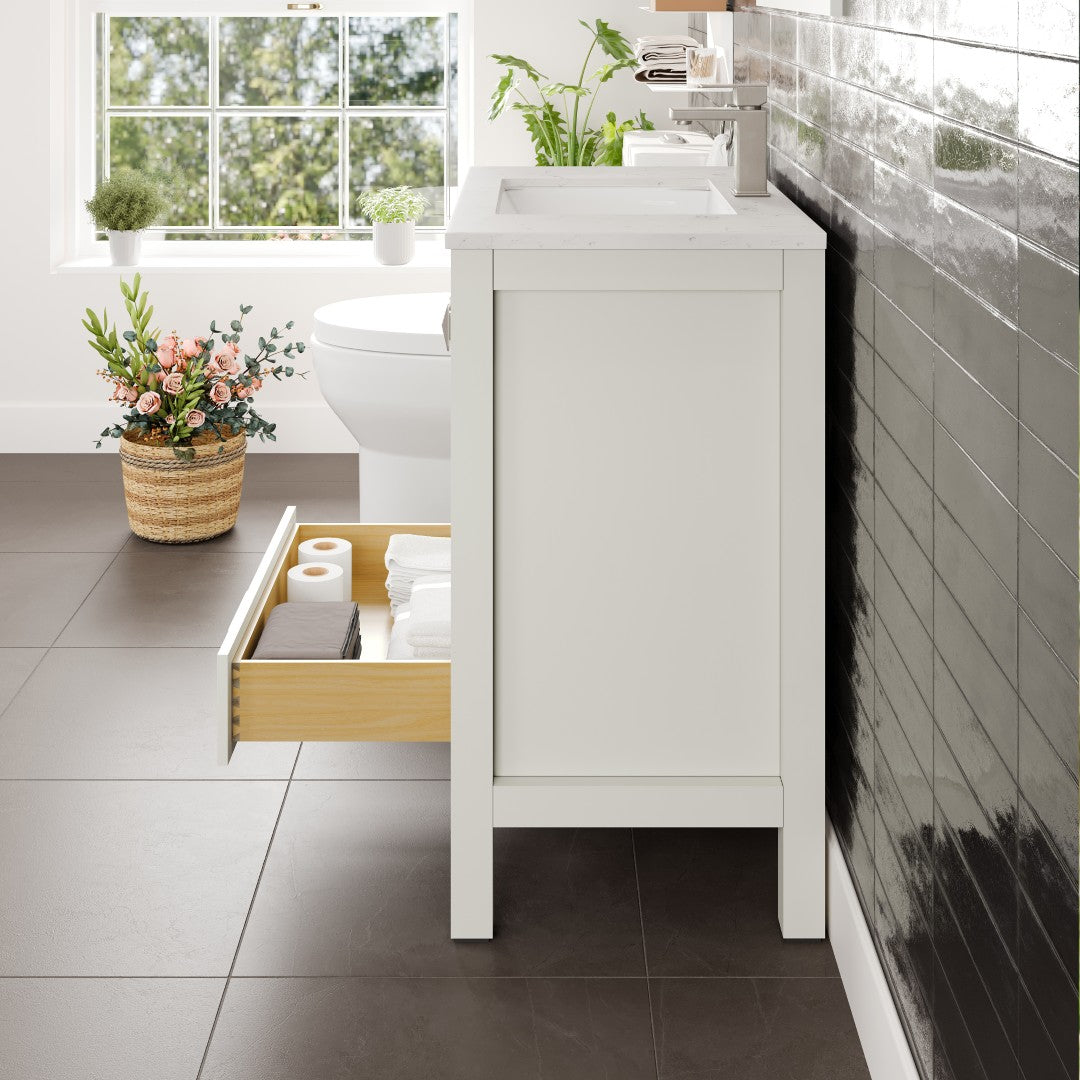 Eviva London Bath Vanity with Carrara Quartz Top and Undermount Porcelain Sink (20"-60")