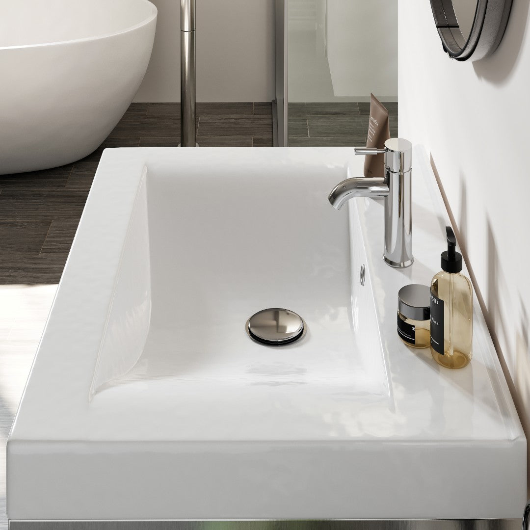 Eviva Stone Bath Vanity with Porcelain Top and Integrated Sink