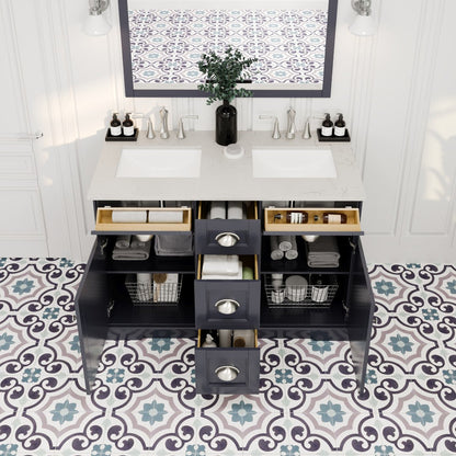 Eviva Epic Bath Vanity with Carrara Quartz Top and Undermount Porcelain Sinks (48"-100")
