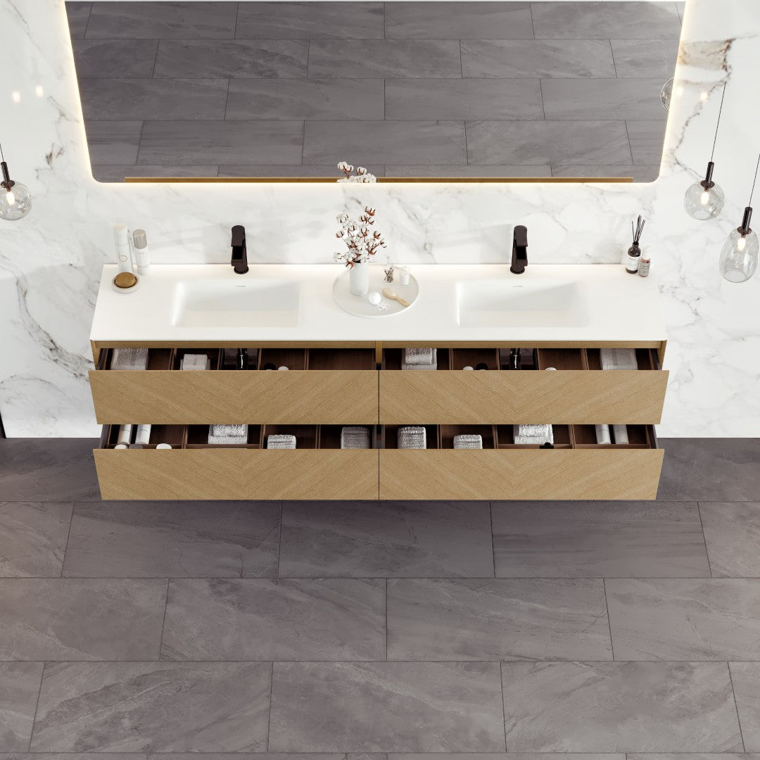 Eviva Lotus Wall Mount Bath Vanity with Solid Surface Top and Integrated Sink (30"-71")