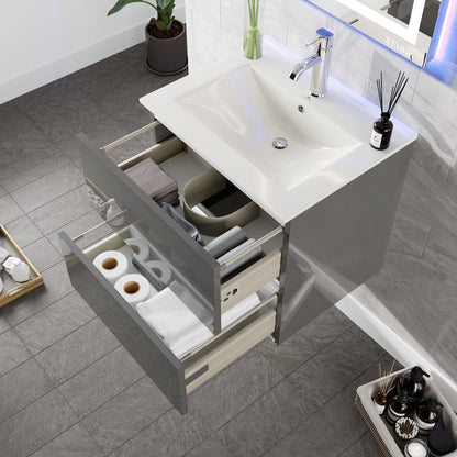 Eviva Ikaro Wall Mount Bath Vanity with Porcelain Top and Integrated Sink