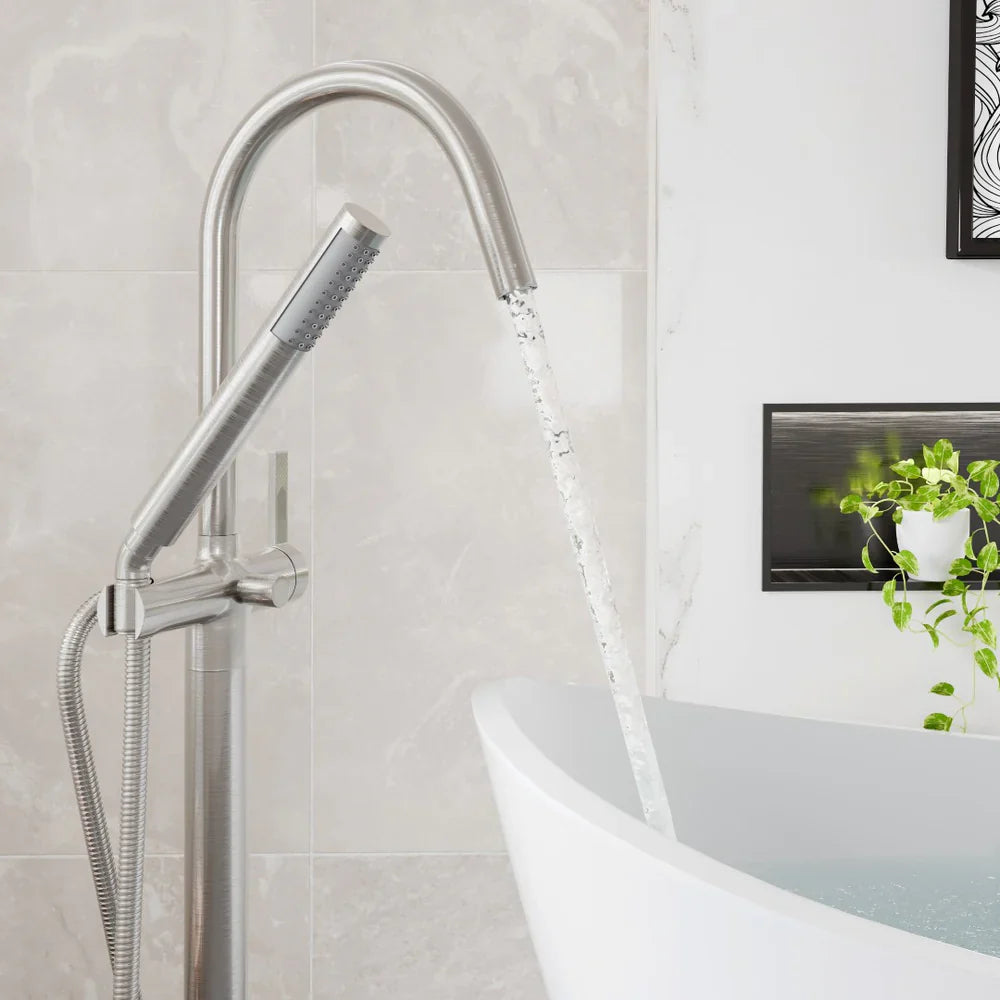 Eviva Modem Single-Handle Freestanding Tub Faucet with Hand Shower – Brushed Nickel