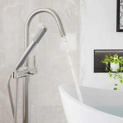 Eviva Modem Single-Handle Freestanding Tub Faucet with Hand Shower – Brushed Nickel