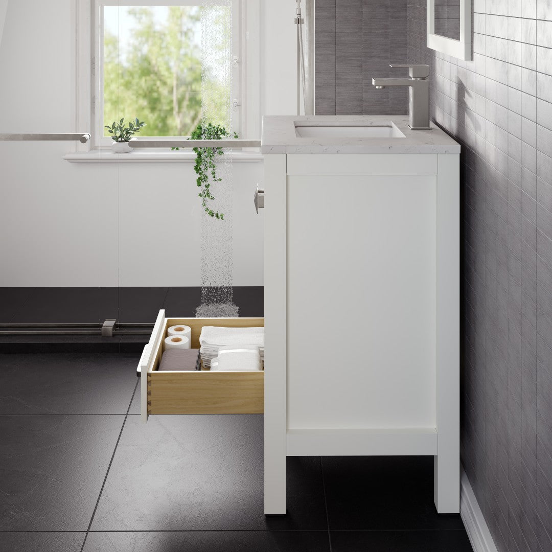 Eviva London Bath Vanity with Carrara Quartz Top and Undermount Porcelain Sink (20"-60")