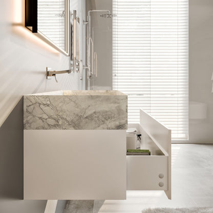 Eviva Fritti Wall Mount Bath Vanity with Carrara Marble Top and Integrated Sink