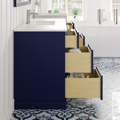 Eviva Epic Bath Vanity with Carrara Quartz Top and Undermount Porcelain Sinks (48"-100")