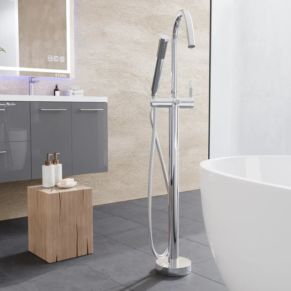 Eviva Modem Single-Handle Freestanding Tub Faucet with Hand Shower – Polished Chrome