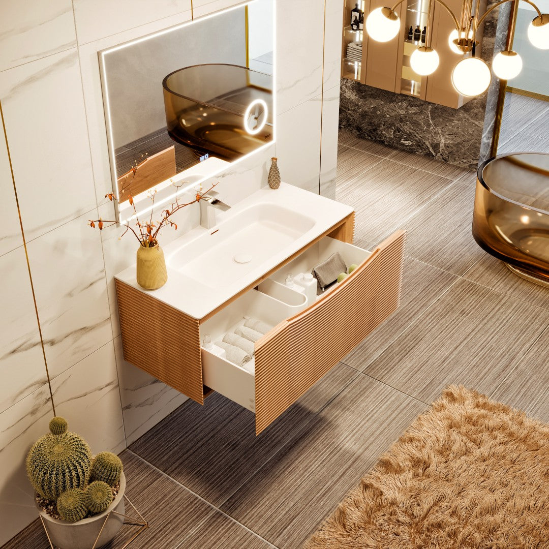 Eviva Leah Wall Mount Bath Vanity with Solid Surface Top and Integrated Sink (32"-39")