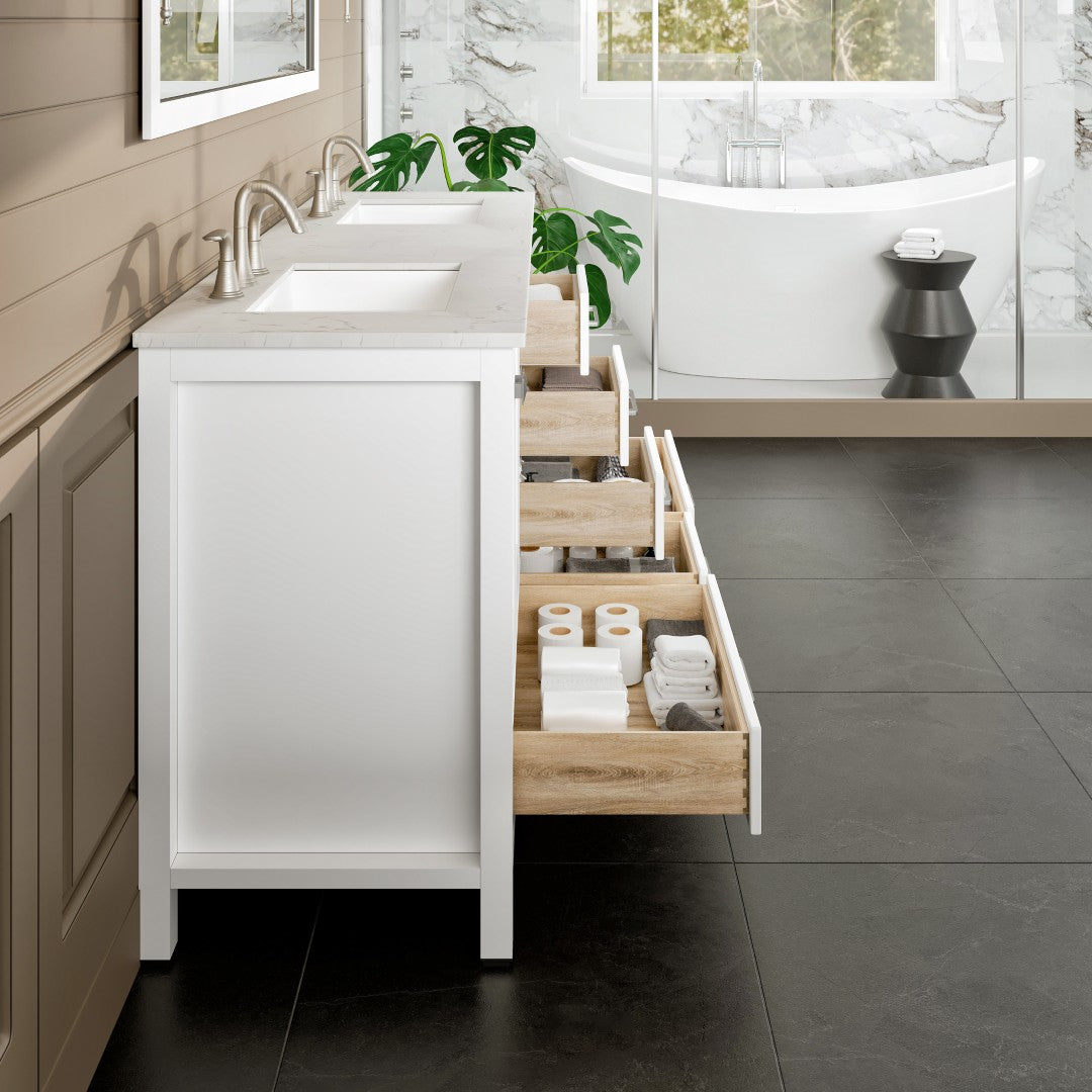 Eviva Aberdeen Vanity – Carrara Quartz Top (24"–84")