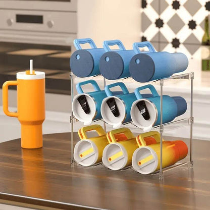 Multilayer Clear Stackable Water Bottle Organizer Rack for Kitchen Cabinets and Pantry