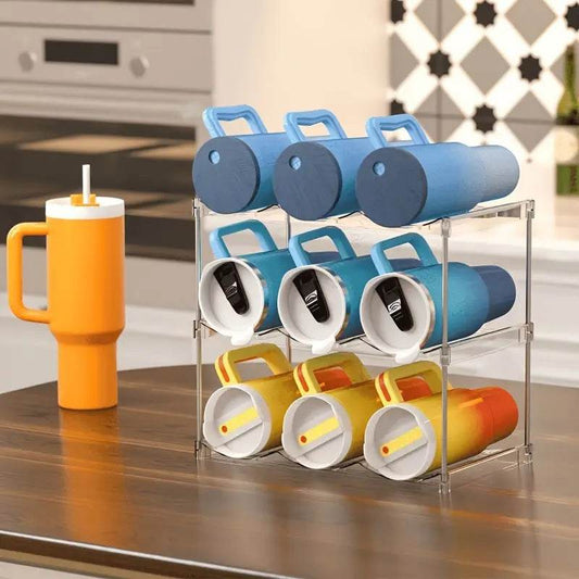 Multilayer Clear Stackable Water Bottle Organizer Rack for Kitchen Cabinets and Pantry