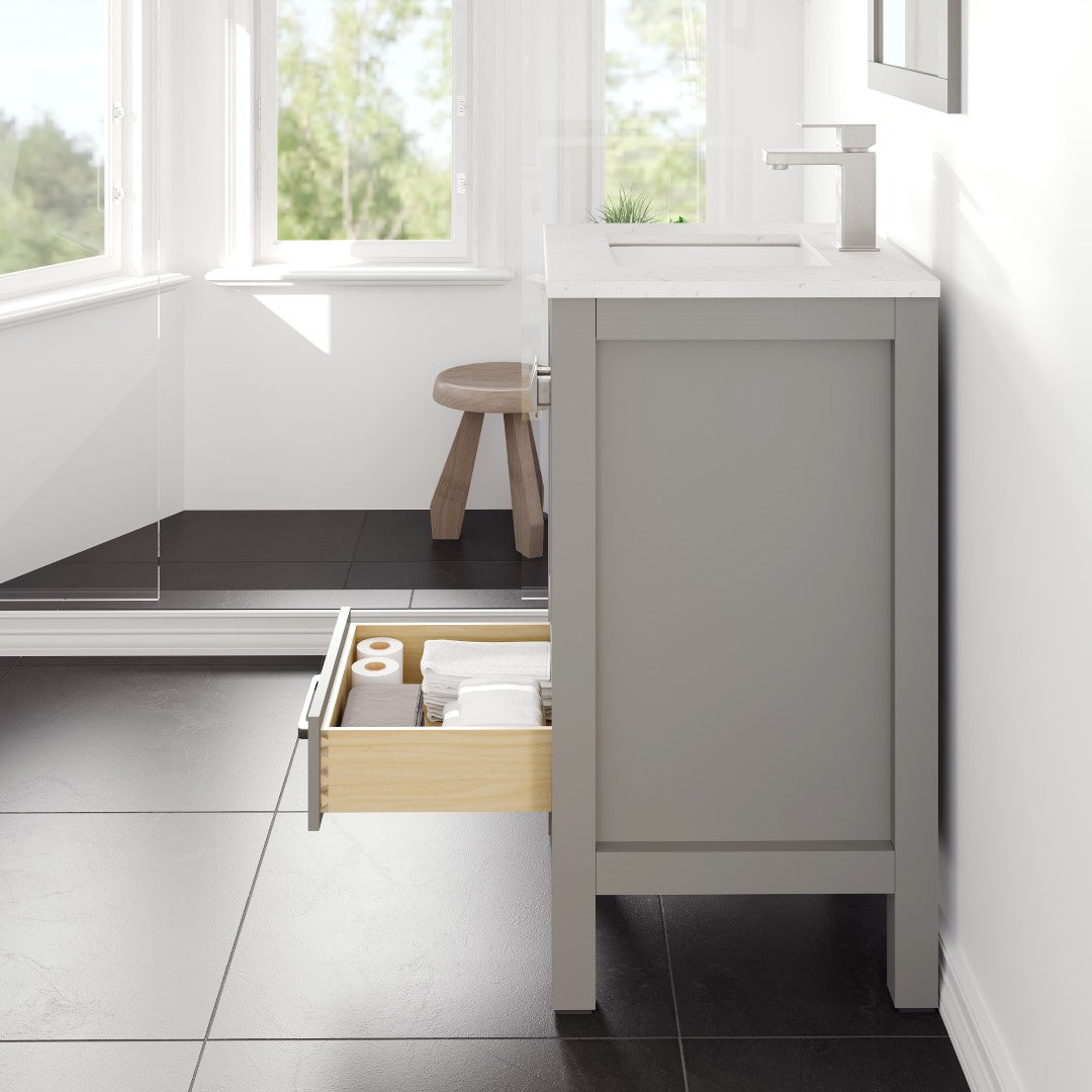 Eviva London Bath Vanity with Carrara Quartz Top and Undermount Porcelain Sink (20"-60")