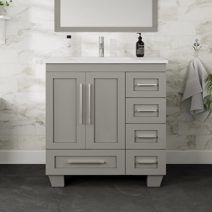 Eviva Loon Bath Vanity with Carrara Quartz Top and Undermount Porcelain Sink (28"-30")