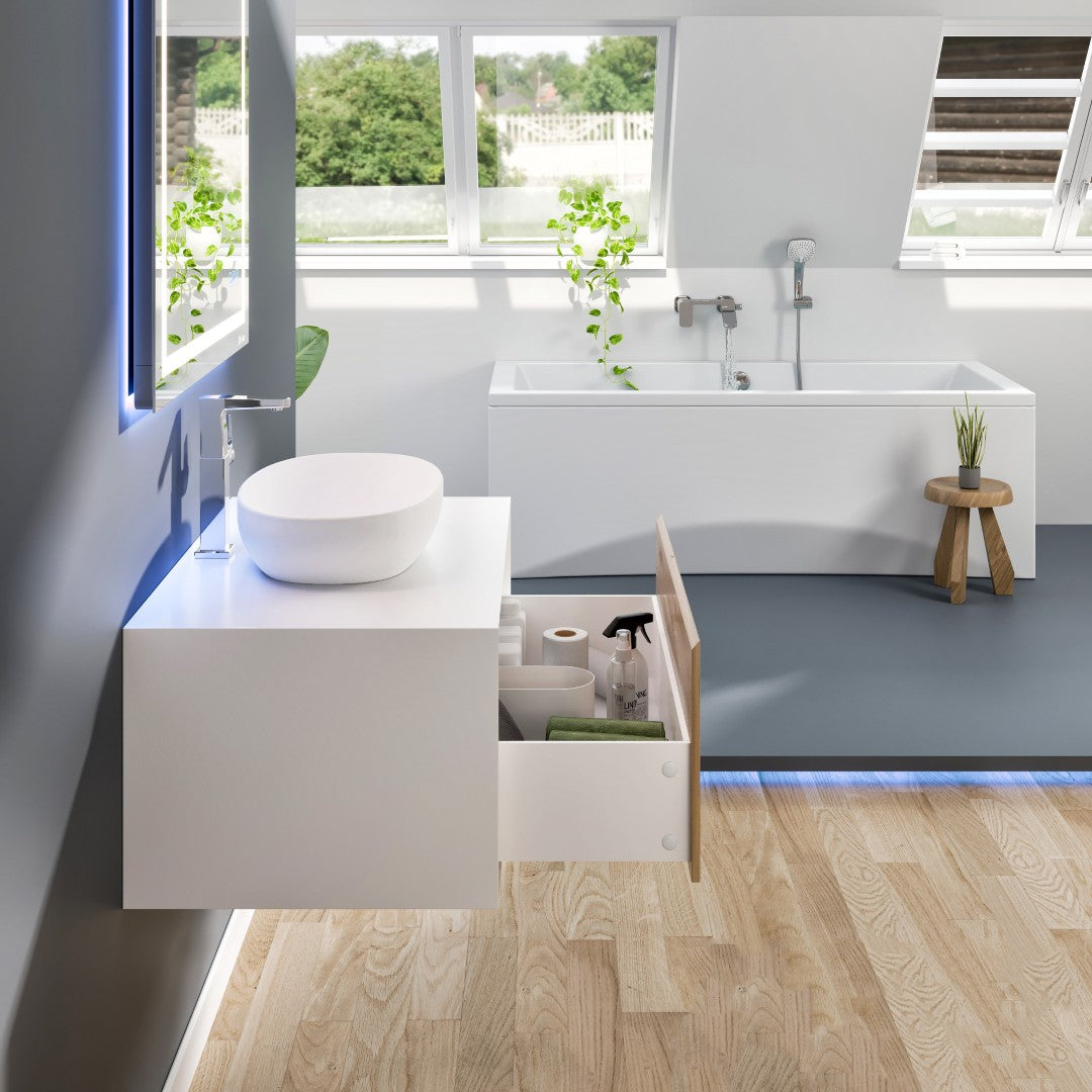 Eviva Santa Monica Wall Mount Bath Vanity with Acrylic Top and Vessel Solid Surface Sink (30"-36")