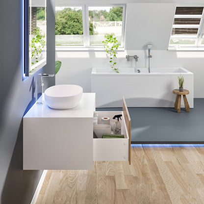Eviva Santa Monica Wall Mount Bath Vanity with Acrylic Top and Vessel Solid Surface Sink (30"-36")