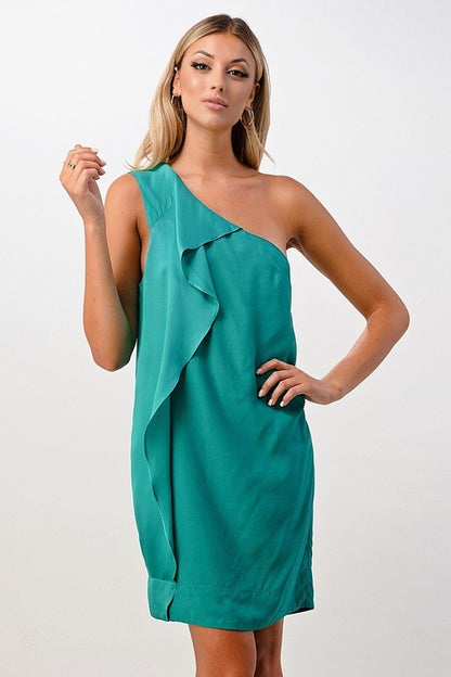 One-Shoulder Ruffle Detail Mini Dress | Apparel | Kitchen + Metal