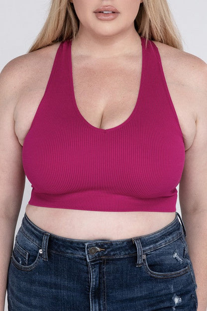 ZENANA Plus Ribbed Cropped Racerback Tank Top