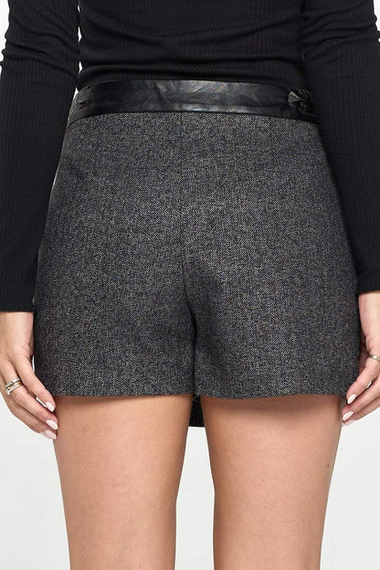 Asymmetrical Wrap Mini Skort with Faux Leather Trim | Apparel | Kitchen + Metal