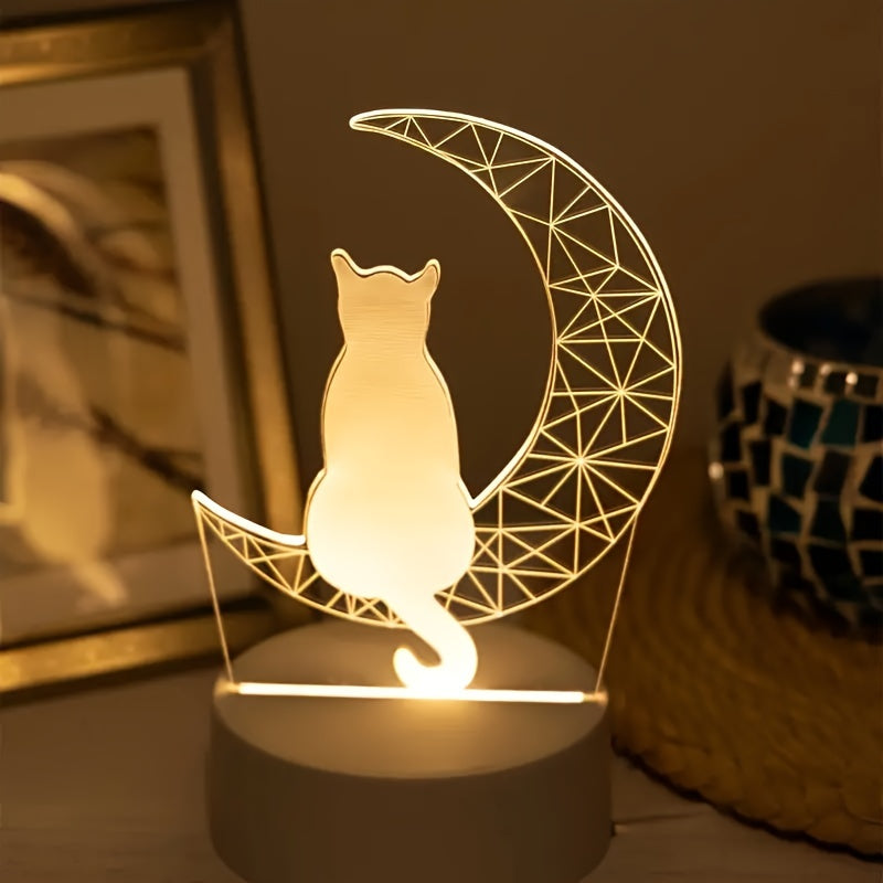 Modern 3D Cat Moon Night Light USBPowered Lamp