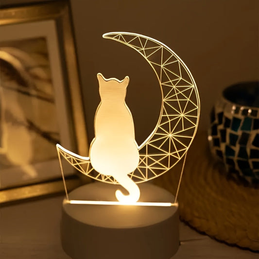 Modern 3D Cat Moon Night Light USBPowered Lamp