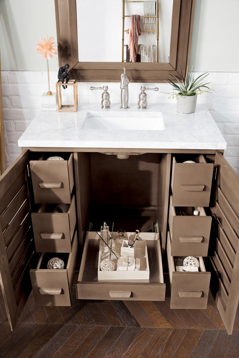 Portland 36" Single Vanity Cabinet, Whitewashed Walnut