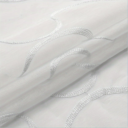 Elegant White Sheer Curtains with Embroidered Trellis Design