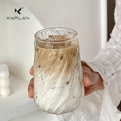 1pc Glacier Ribbed Glass Coffee Mug - Large Capacity Iced Coffee Latte