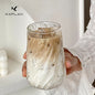 1pc Glacier Ribbed Glass Coffee Mug - Large Capacity Iced Coffee Latte