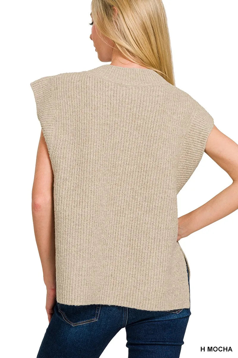Zenana Oversized Sweater Vest with Side Slit in Mocha