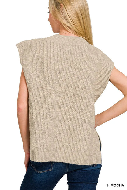 Zenana Oversized Sweater Vest with Side Slit in Mocha