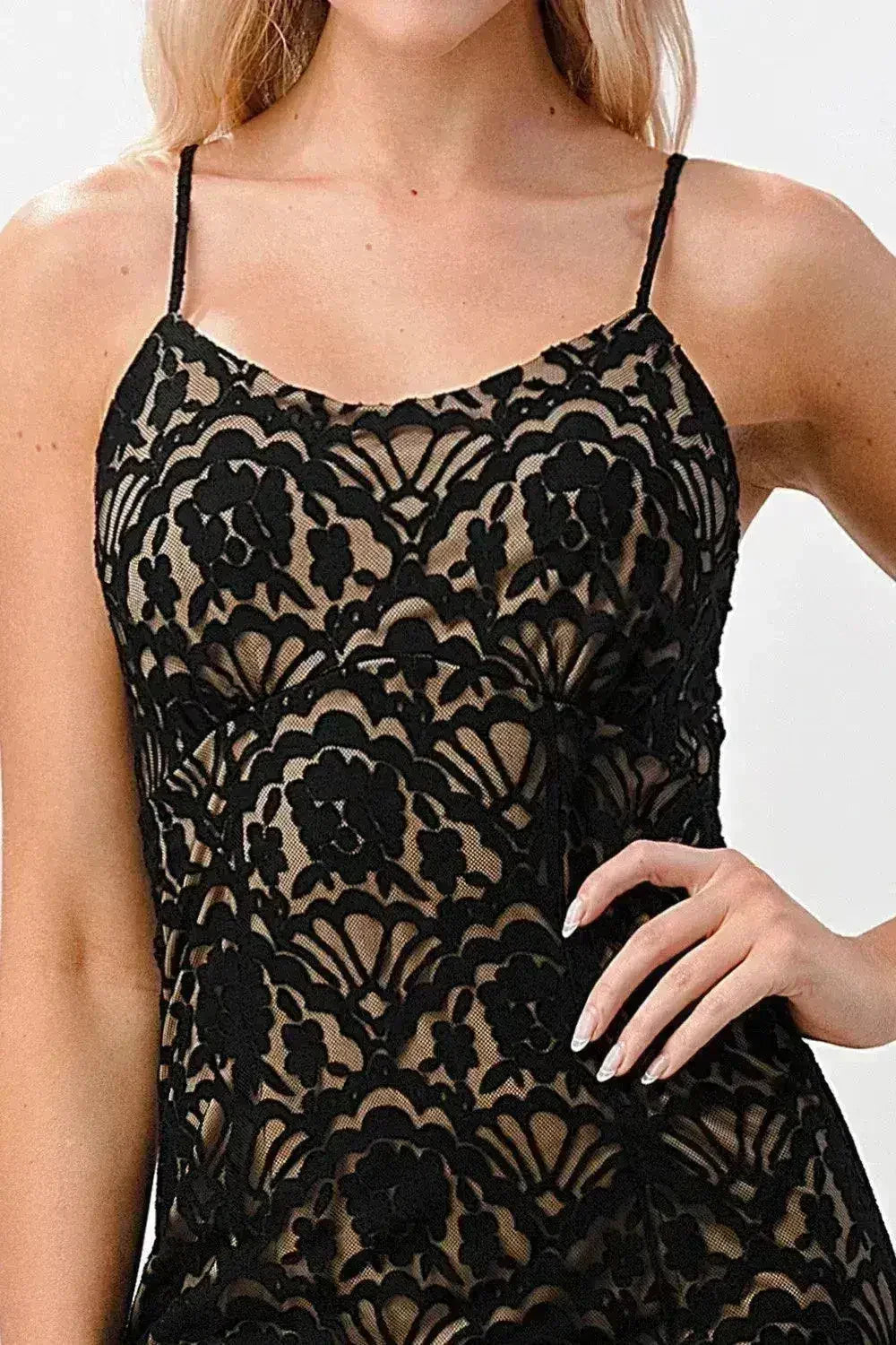 Elegant Black Lace Maxi Dress with Side Slit