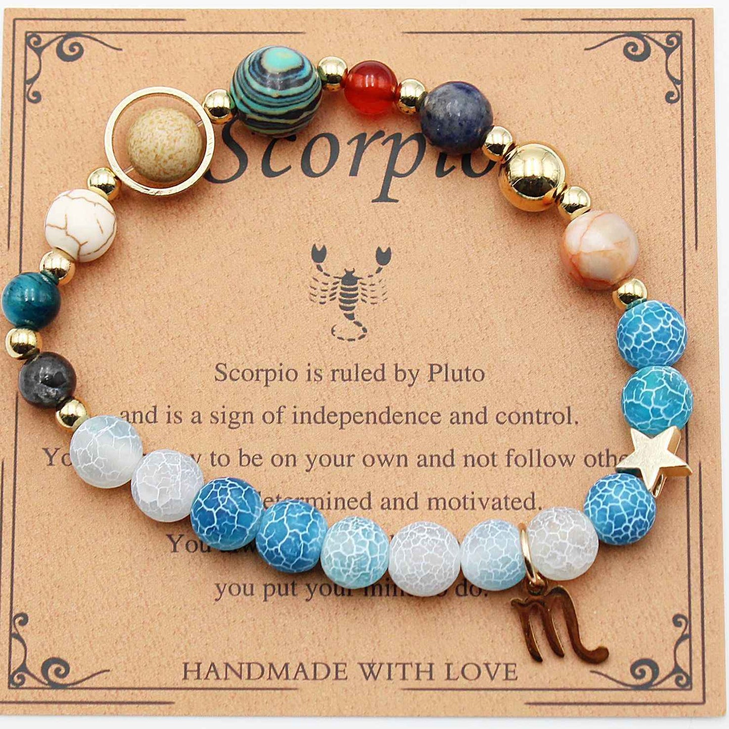 Twelve Constellations Bracelets - Natural Stone Beaded Bracelets with Eight Planet Designs