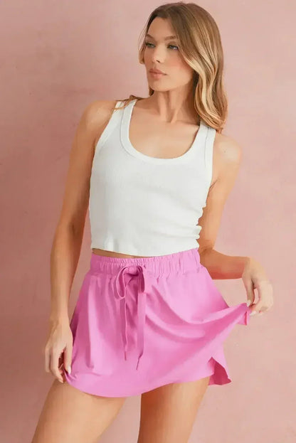 Light Green Drawstring High Waist Lined Tennis Skort