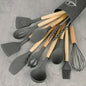 12Piece Silicone Kitchen Utensil Set with Wooden Handles