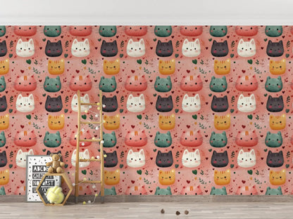 Cuddly Cats Whimsical Wallpaper