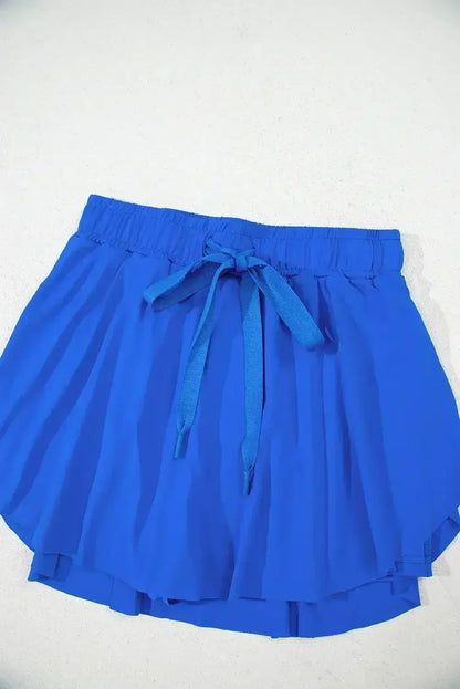 Light Green Drawstring High Waist Lined Tennis Skort