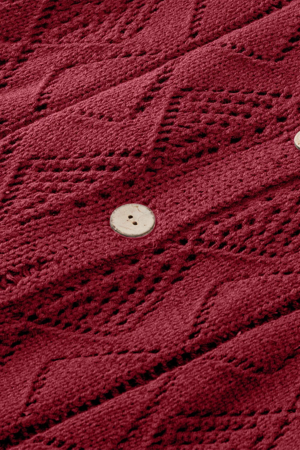 Red Button Up Hollow Out Loose Long Cardigan